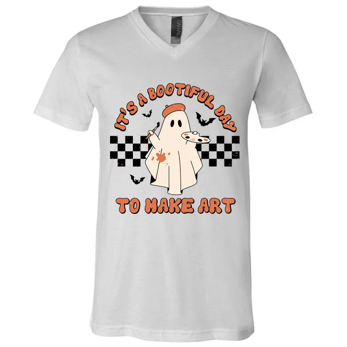 Its A Bootiful Day To Make Art Retro Halloween V-Neck T-Shirt