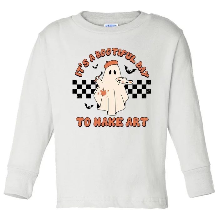 Its A Bootiful Day To Make Art Retro Halloween Toddler Long Sleeve Shirt