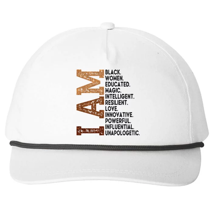 I Am Black Educated Melanin Black History Juneteenth Gift Snapback Five-Panel Rope Hat