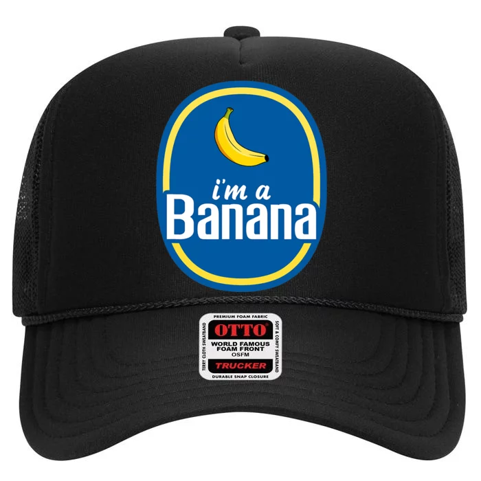 Im A Banana Costume Halloween Fruit Sticker Yellow Funny High Crown Mesh Trucker Hat