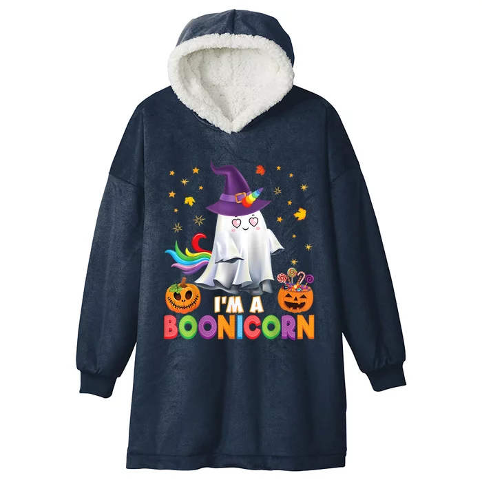 Im A Boonicorn Unicorn Ghost Halloween Witch Pumpkin Candy Gift Hooded Wearable Blanket