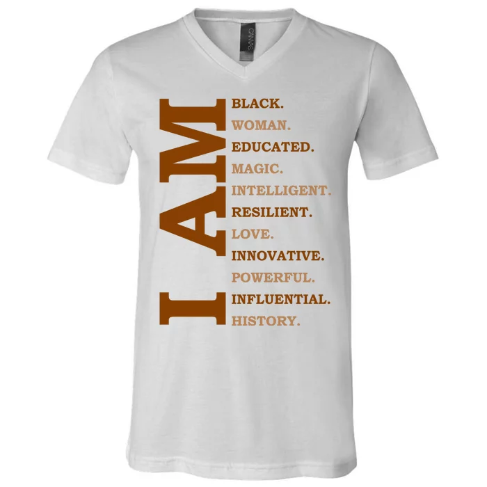 I Am Black Powerful Pride Quote V-Neck T-Shirt