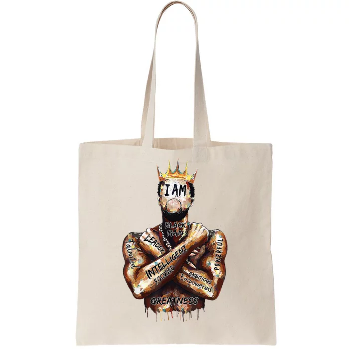 I Am Black Man King Powerful Dad Afro Melanin Black History Tote Bag