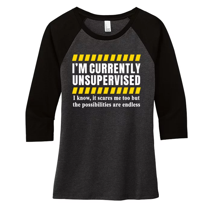 I Am Currently Unsupervised Women's Tri-Blend 3/4-Sleeve Raglan Shirt