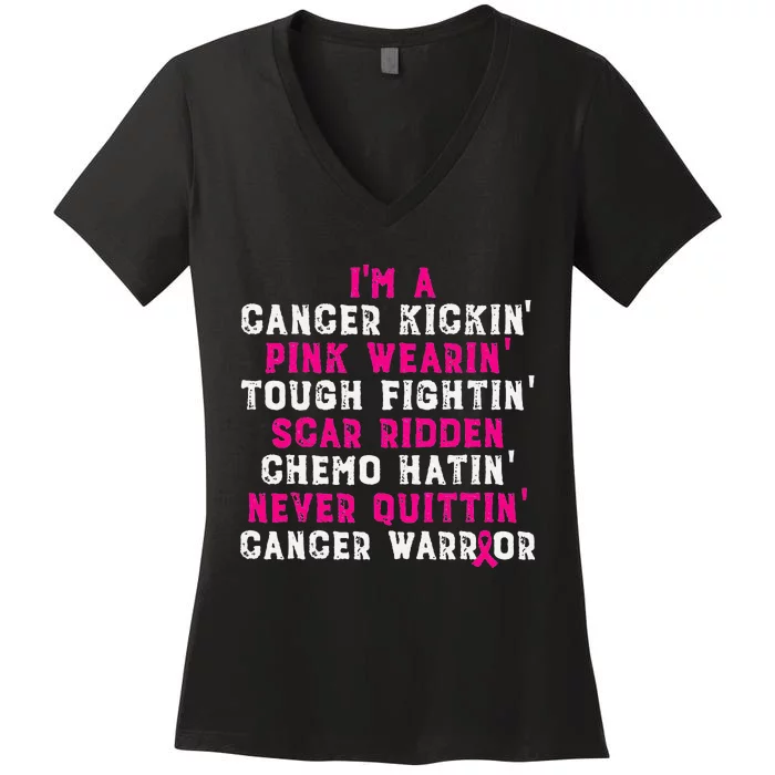 Im A Cancer Kickin Wearin Tough Fightin Women's V-Neck T-Shirt