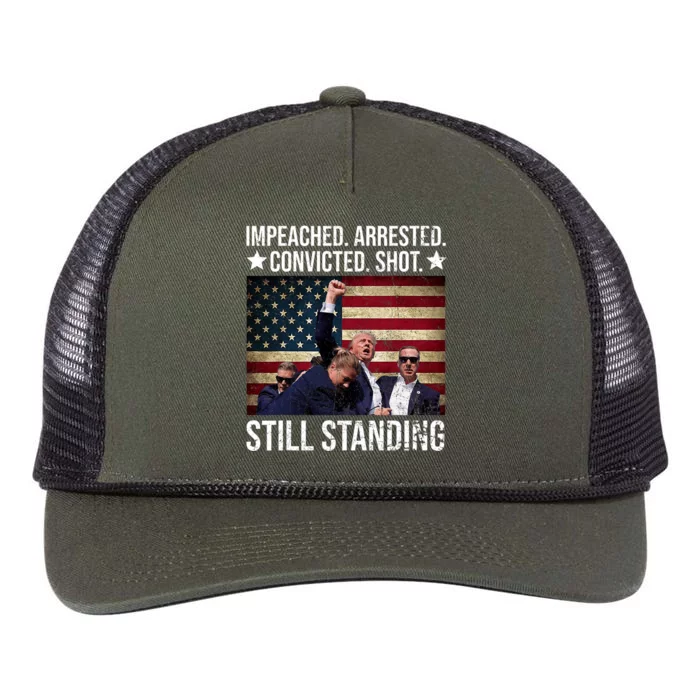 Impeached Arrested Convicted Shot Still Standing Retro Rope Trucker Hat Cap