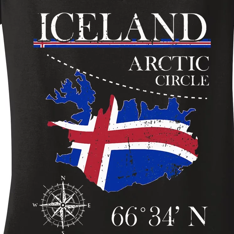 Iceland Arctic Circle Polar North Island Icelandic Flag Women's V-Neck T-Shirt