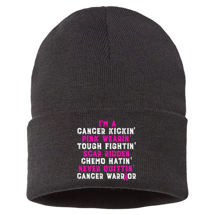 IM A Cancer Kickin Pink Wearin Tough Fightin Sustainable Knit Beanie