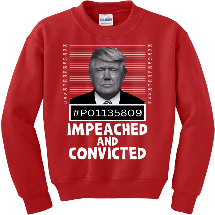 Impeached And Convicted Felon 45 Funny Anti Trump Mugshot Kids Sweatshirt