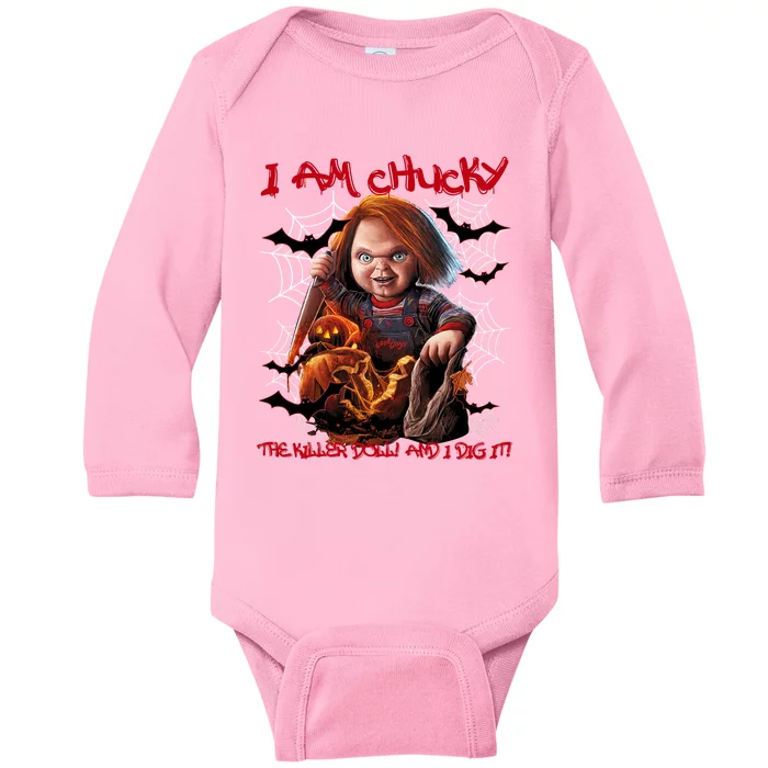 I Am Chucky The Killer Doll And I Dig It Vintage Chucky Halloween Baby Long Sleeve Bodysuit