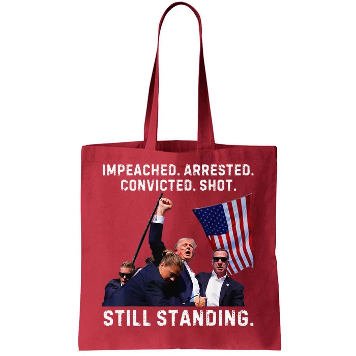 Impeached Arrested Convicted Shot Still Standing Trump 2024 Tote Bag