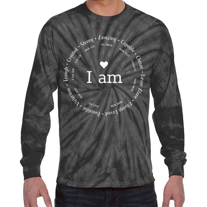 I am Circle Design Wo Positive O Affirmations Tie-Dye Long Sleeve Shirt