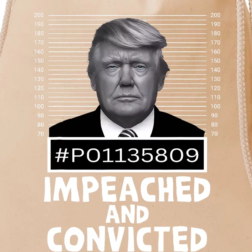 Impeached And Convicted Felon 45 Funny Anti Trump Mugshot Drawstring Bag