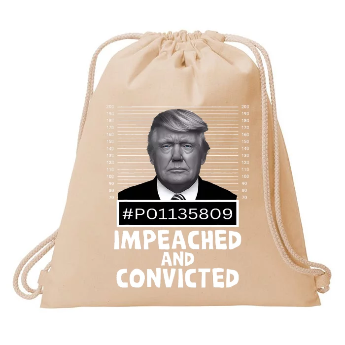 Impeached And Convicted Felon 45 Funny Anti Trump Mugshot Drawstring Bag