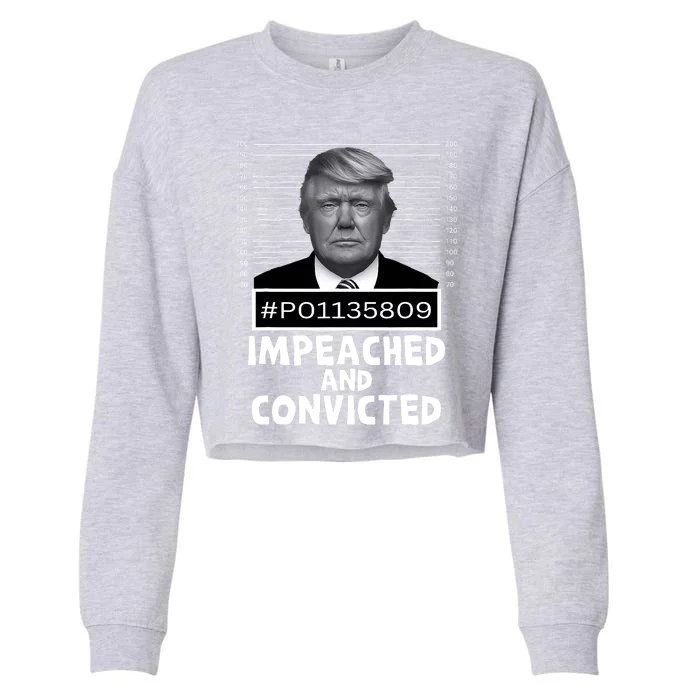 Impeached And Convicted Felon 45 Funny Anti Trump Mugshot Cropped Pullover Crew