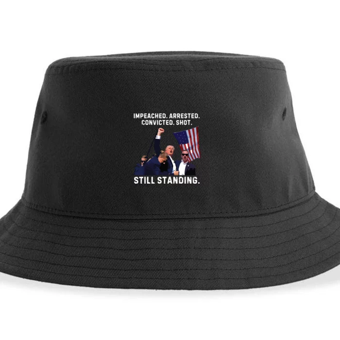 Impeached Arrested Convicted Shot Still Standing Trump 2024 Sustainable Bucket Hat