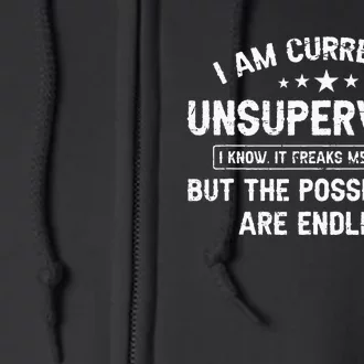 I Am Currently Unsupervised But Possibilities Are Endless Full Zip Hoodie