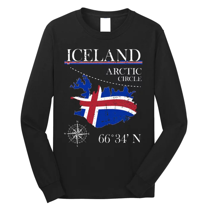 Iceland  Arctic Circle  Polar North Island Icelandic Flag Long Sleeve Shirt