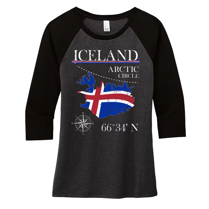 Iceland  Arctic Circle  Polar North Island Icelandic Flag Women's Tri-Blend 3/4-Sleeve Raglan Shirt