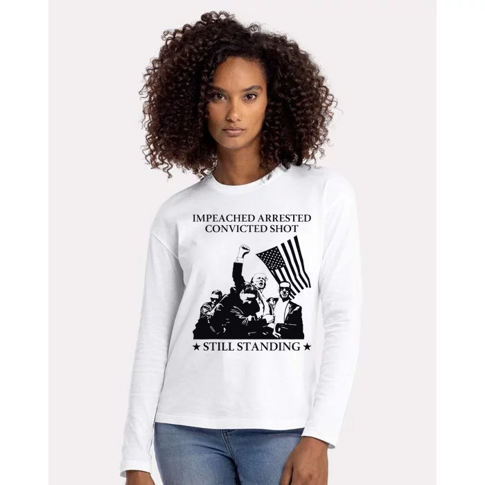 Impeached Arrested Convicted Shot Still Standing Womens Cotton Relaxed Long Sleeve T-Shirt