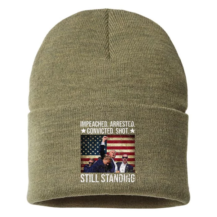 Impeached Arrested Convicted Shot Still Standing Sustainable Knit Beanie