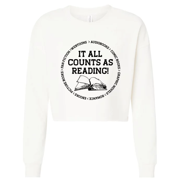 It All Counts As Reading Cropped Pullover Crew