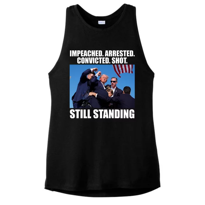 Impeached Arrested Convicted Shot Still Standing Donald Trump Ladies Tri-Blend Wicking Tank