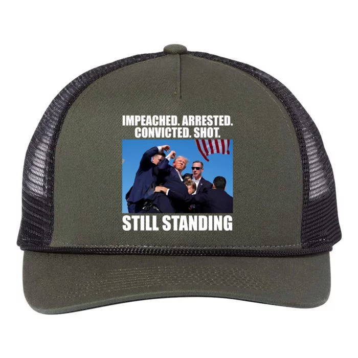 Impeached Arrested Convicted Shot Still Standing Donald Trump Retro Rope Trucker Hat Cap