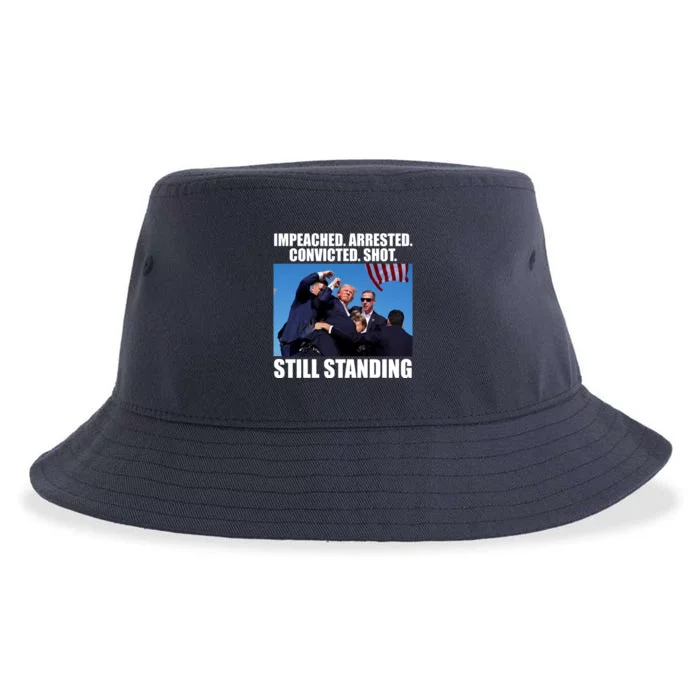 Impeached Arrested Convicted Shot Still Standing Donald Trump Sustainable Bucket Hat