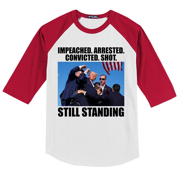 Impeached Arrested Convicted Shot Still Standing Donald Trump Kids Colorblock Raglan Jersey