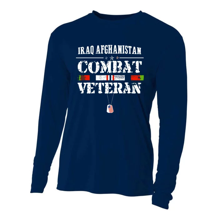 Iraq Afghanistan Combat Veteran Proud Army Military Vintage Cooling Performance Long Sleeve Crew