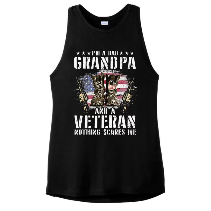 Im A Dad Grandpa And A Veteran Nothing Scares Me Ladies Tri-Blend Wicking Tank