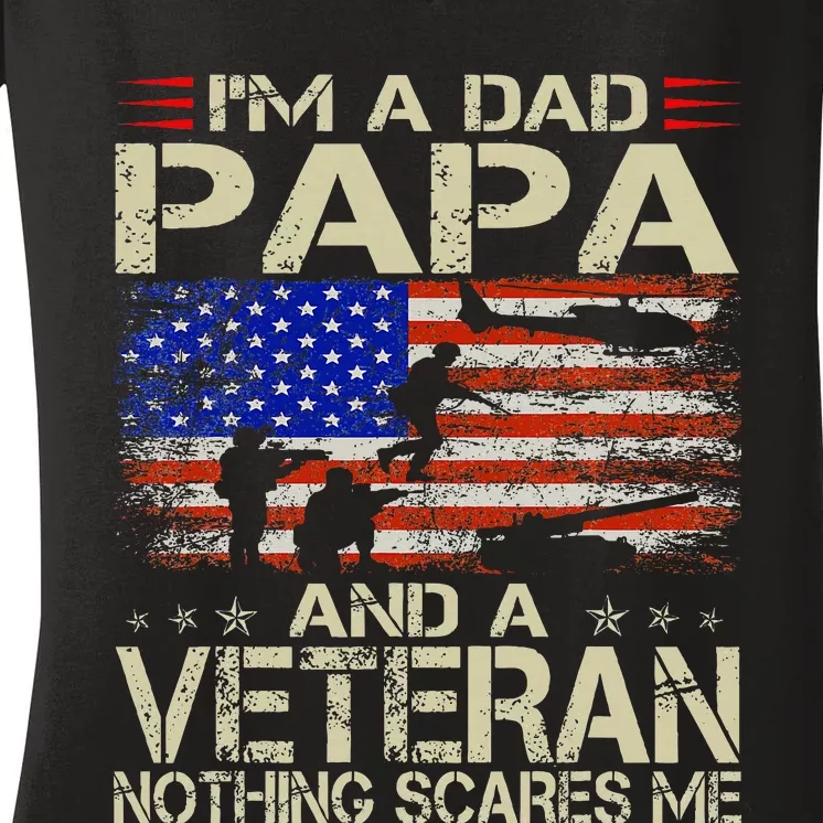 IM A Dad Papa And Veteran Funny Retro Dad Papa Grandpa Women's V-Neck T-Shirt