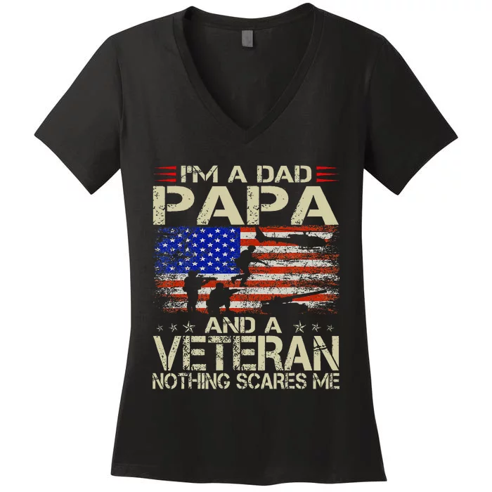 IM A Dad Papa And Veteran Funny Retro Dad Papa Grandpa Women's V-Neck T-Shirt