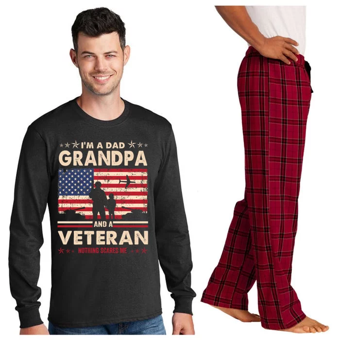 I'm A Dad Grandpa Veteran Nothing Scares Me Usa Flag Papa Gift Long Sleeve Pajama Set