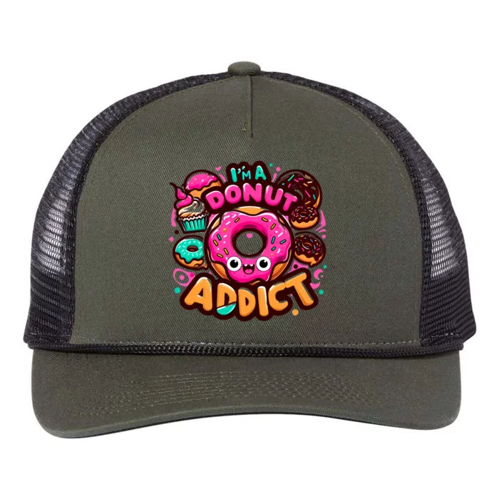 Im A Donut Addict Pink Chocolate Sprinkle Glazed Donut Meaningful Gift Retro Rope Trucker Hat Cap