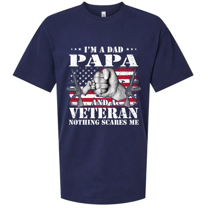 I'm A Dad Papa And A Veteran Nothing Scares Me Flag Hands Gift Sueded Cloud Jersey T-Shirt