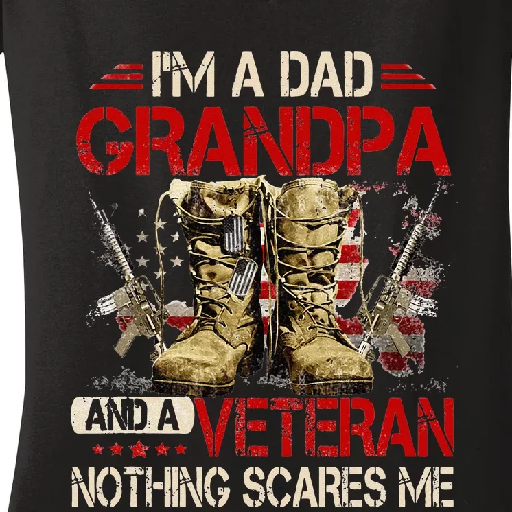 Im A Dad Grandpa And A Veteran American Flag Gists For Dad Women's V-Neck T-Shirt