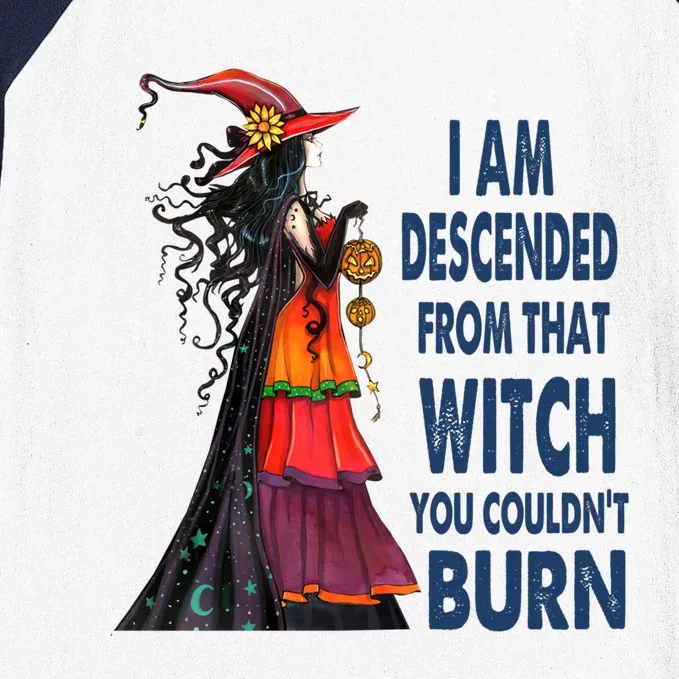 I Am Descended From That Witch You Couldnt Burn Gift Baseball Sleeve Shirt