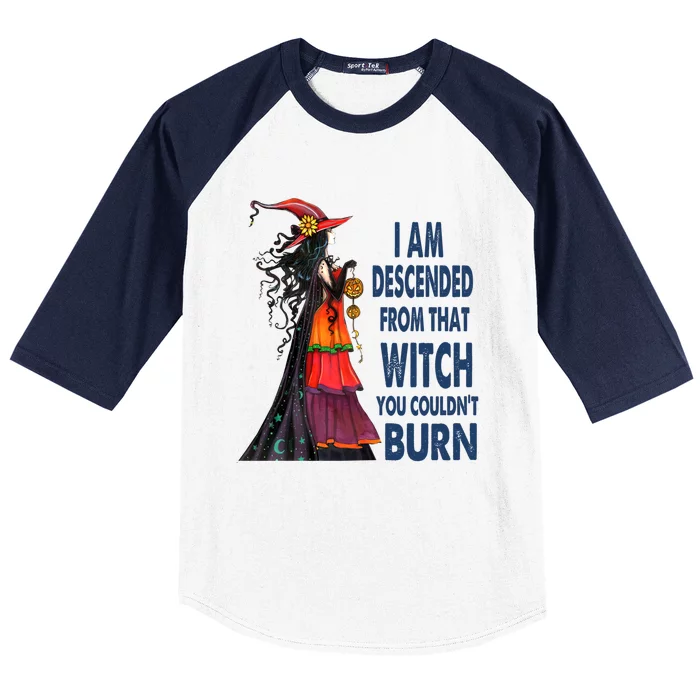 I Am Descended From That Witch You Couldnt Burn Gift Baseball Sleeve Shirt