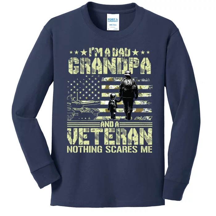 Im A Dad Grandpa And Veteran Fathers Day Papa Grandpa Kids Long Sleeve Shirt