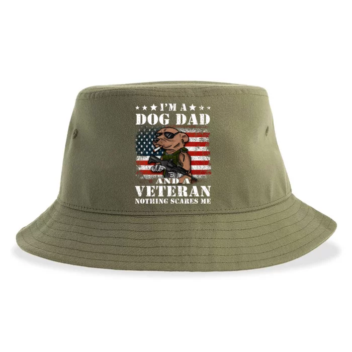 I'm A Dog Dad And A Veteran Nothing Scares Me Dachshund Gift Sustainable Bucket Hat