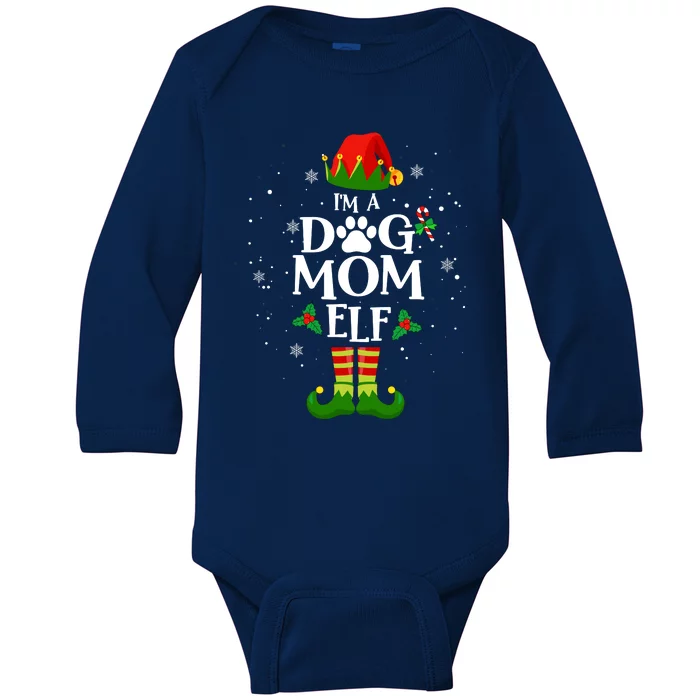 IM A Dog Mom Elf Xmas Matching Family Christmas Pajamas Baby Long Sleeve Bodysuit