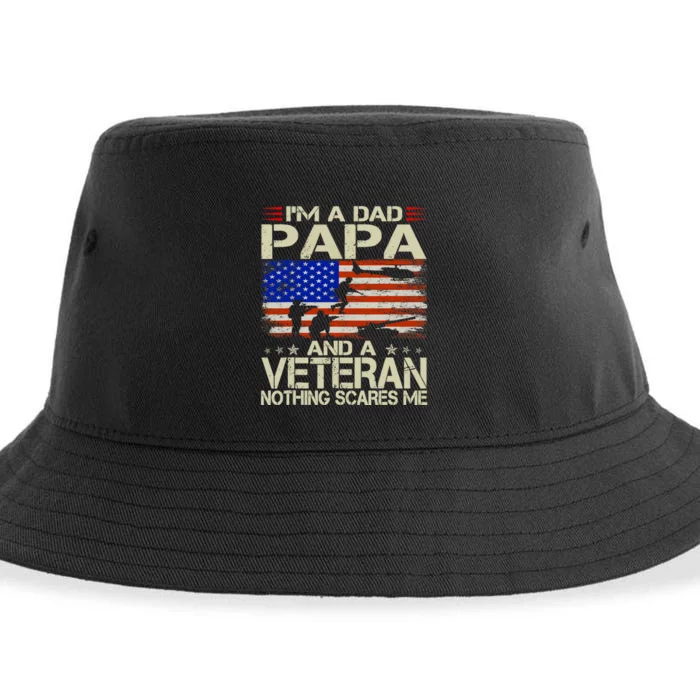 IM A Dad Papa And Veteran Funny Retro Papa Grandpa Gifts Sustainable Bucket Hat