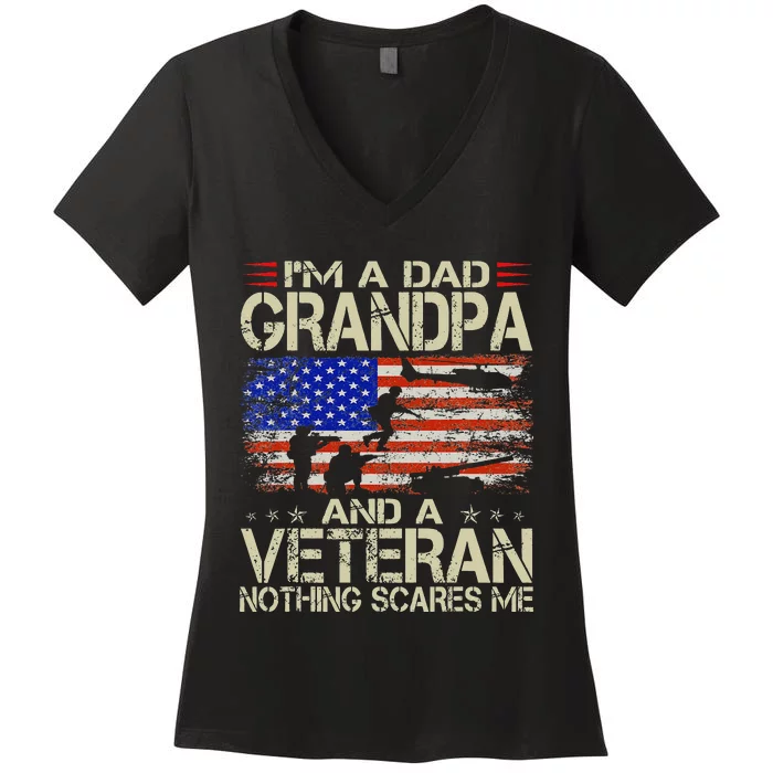 I'm A Dad Grandpa And Veteran Fathers Day Papa Grandpa Gifts Women's V-Neck T-Shirt