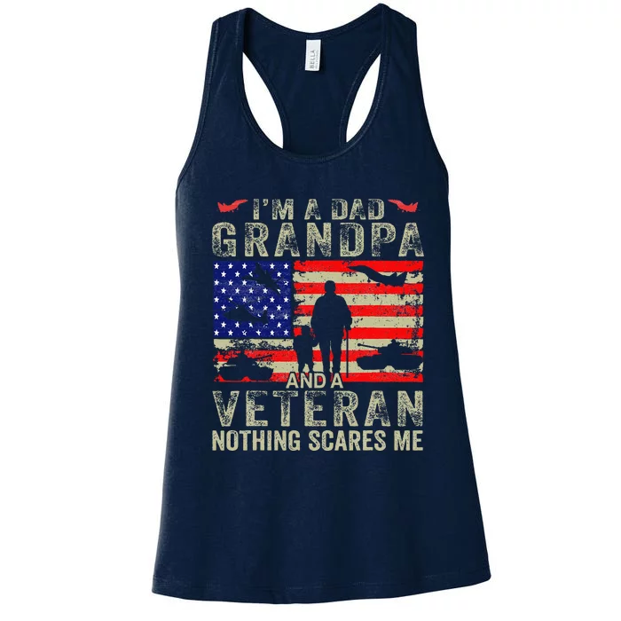 IM A Dad Grandpa And Veteran Grandpa Fathers Day Vintage Women's Racerback Tank