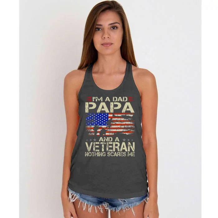 IM A Dad Papa And Veteran Retro Dad Papa Grandpa Women's Knotted Racerback Tank