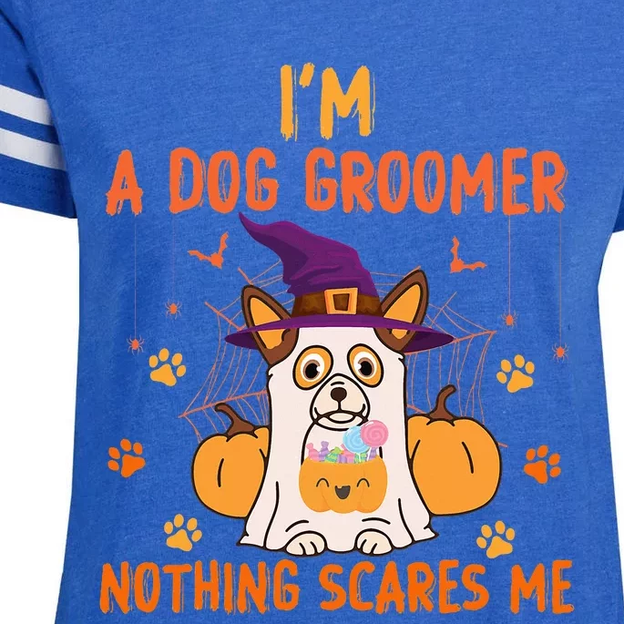 Im A Dog Groomer Nothing Scares Me Halloween Ghost Enza Ladies Jersey Football T-Shirt