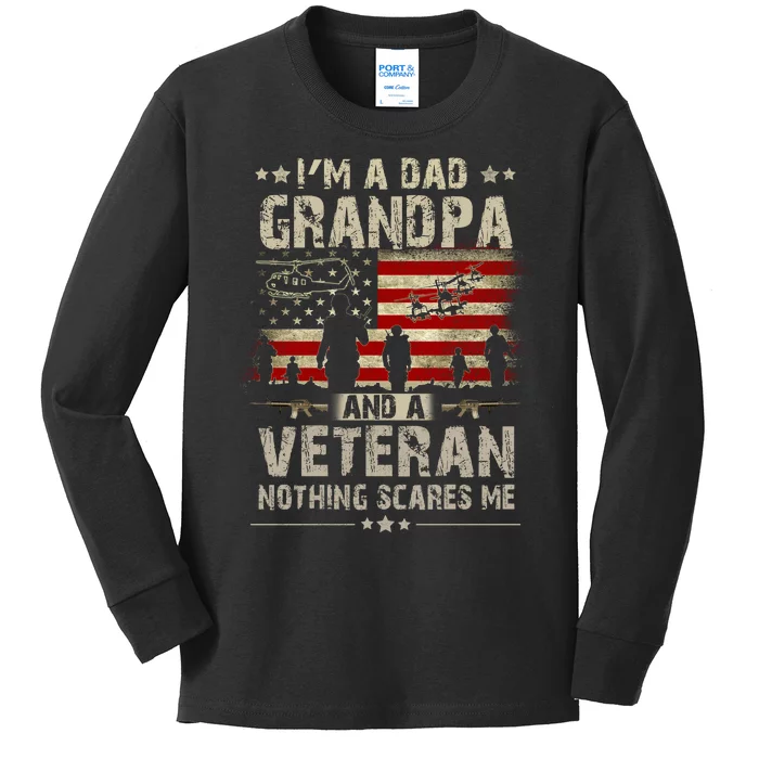 Im A Dad Grandpa And Veteran Fathers Day Papa Grandpa Kids Long Sleeve Shirt