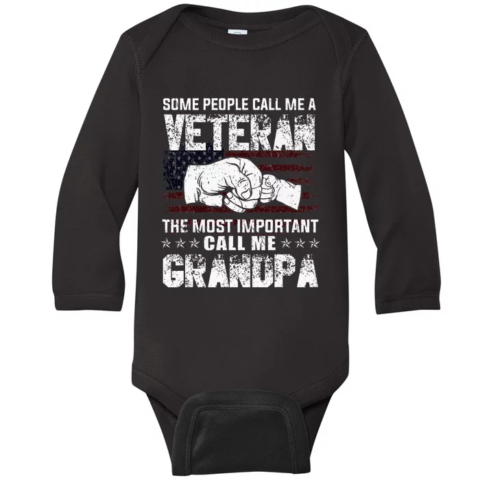 I'm A Dad Grandpa And Veteran Funny Retro For Papa Baby Long Sleeve Bodysuit